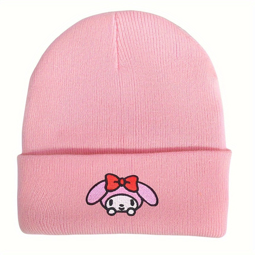 Cute Kuromi & My Melody Knit Beanie - Cozy Cotton Winter Hat for Outdoor Warmth, Perfect for Parties & Events