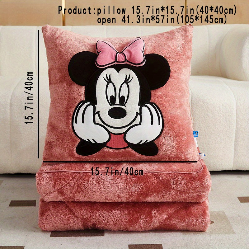 1pc Authorized Minnie Blanket and Pillow 2 in 1 Airplane Travel Blanket Compact with Soft Bag Pillowcase for All Season Super Cozy Soft Flannel Stitch Throw Blankets for Home Couch Bed Sofa Blanket Size 41 X 57 Inches