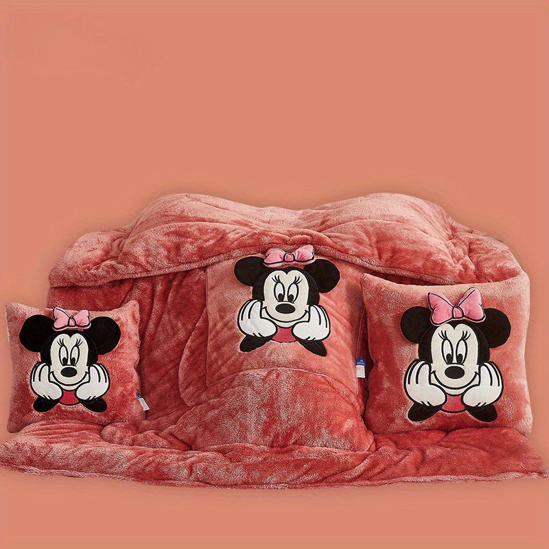 1pc Authorized Minnie Blanket and Pillow 2 in 1 Airplane Travel Blanket Compact with Soft Bag Pillowcase for All Season Super Cozy Soft Flannel Stitch Throw Blankets for Home Couch Bed Sofa Blanket Size 41 X 57 Inches