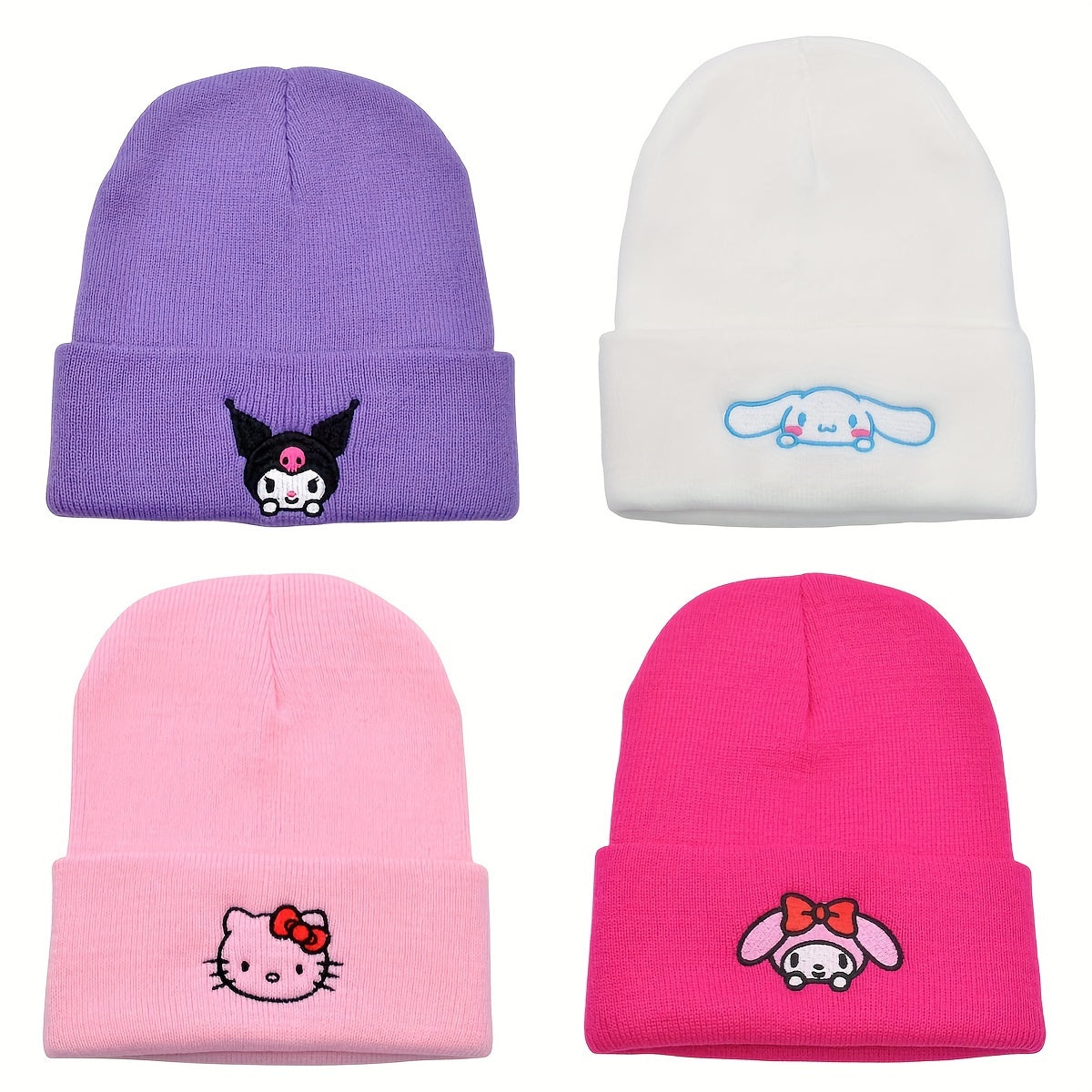 Cute Kuromi & My Melody Knit Beanie - Cozy Cotton Winter Hat for Outdoor Warmth, Perfect for Parties & Events