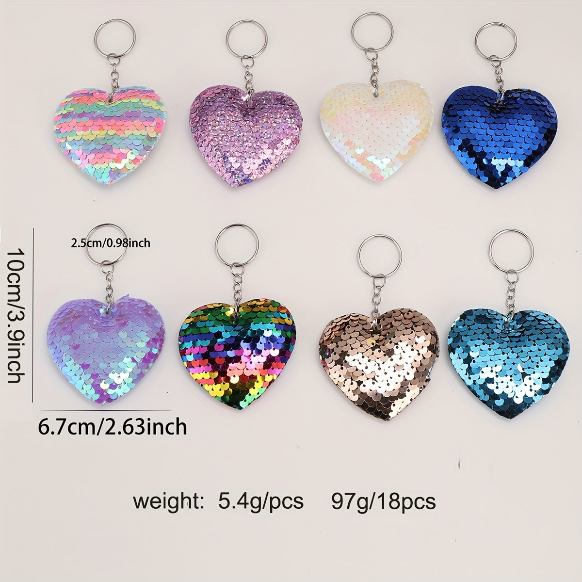 [Hot Selling] 24pcs Sparkling Sequin Heart Keychains - Double-Sided, Cartoon-Themed Metal Charms for Bags & Backpacks - Perfect Party Favors & Birthday Gifts