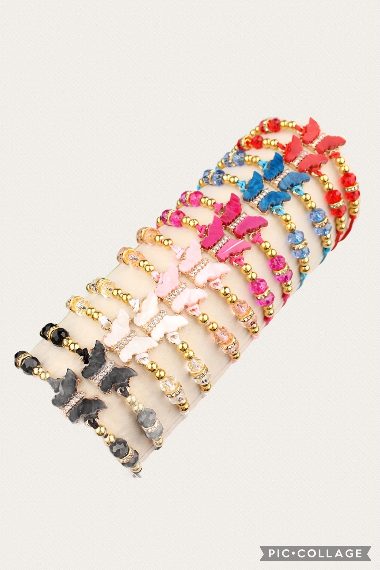 12pcs Trendy Butterfly Beaded Bracelet Set - Multicolor, Cute & Simple Style for Casual Attire