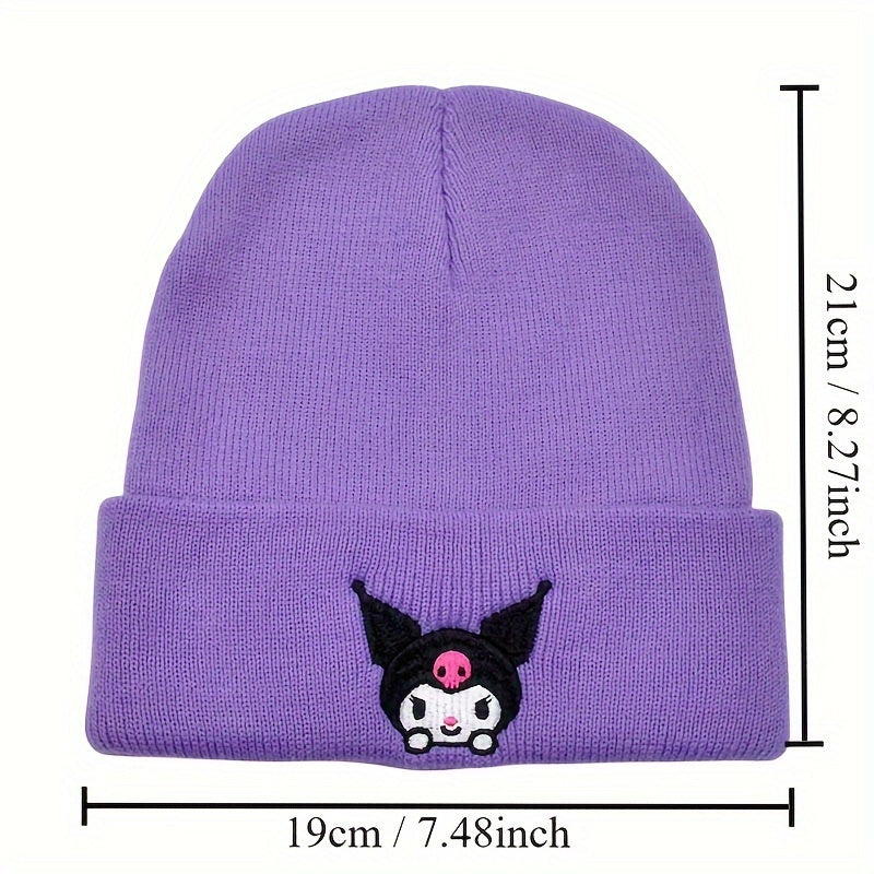 Cute Kuromi & My Melody Knit Beanie - Cozy Cotton Winter Hat for Outdoor Warmth, Perfect for Parties & Events