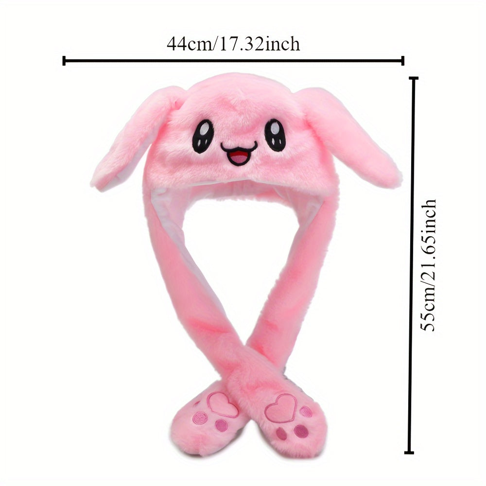 Anime-Inspired Plush Bunny Winter Hat with Scarf, Cotton Blend, Hand Washable, Lightweight, Fitted, Solid Color, Woven, New Year's Day Occasion - Mixed Color