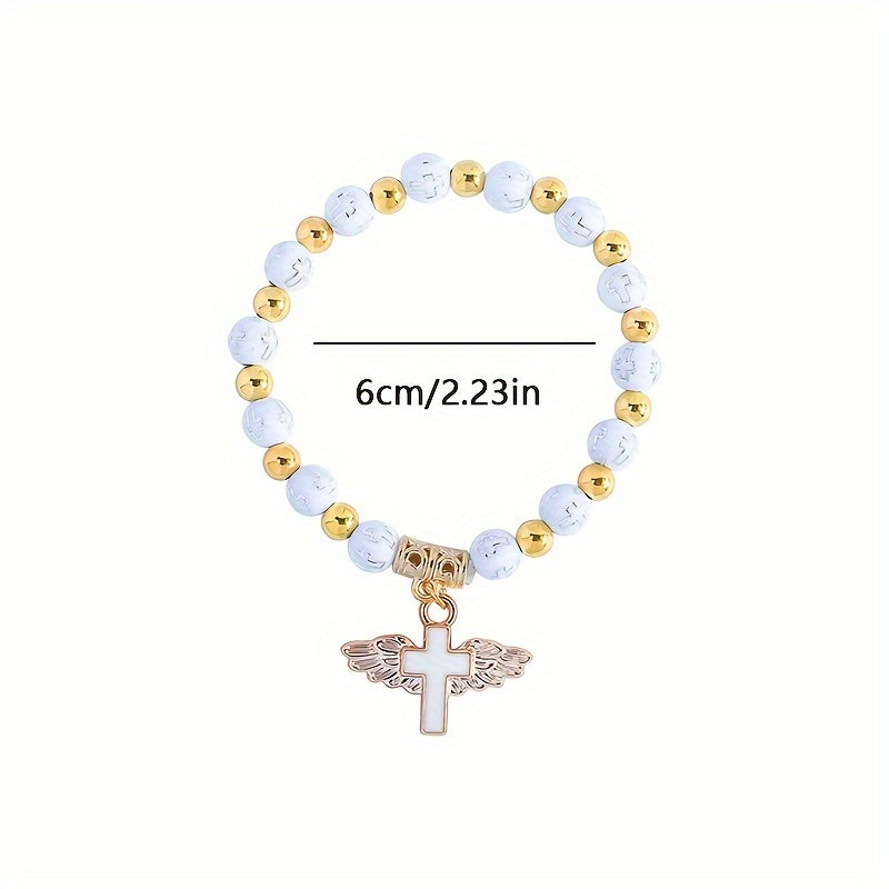 Set/30pcs, Angel Wing Cross Rosary Bracelets Suitable For Baby Baptism, Holy Communion, Wedding, Party Favors.