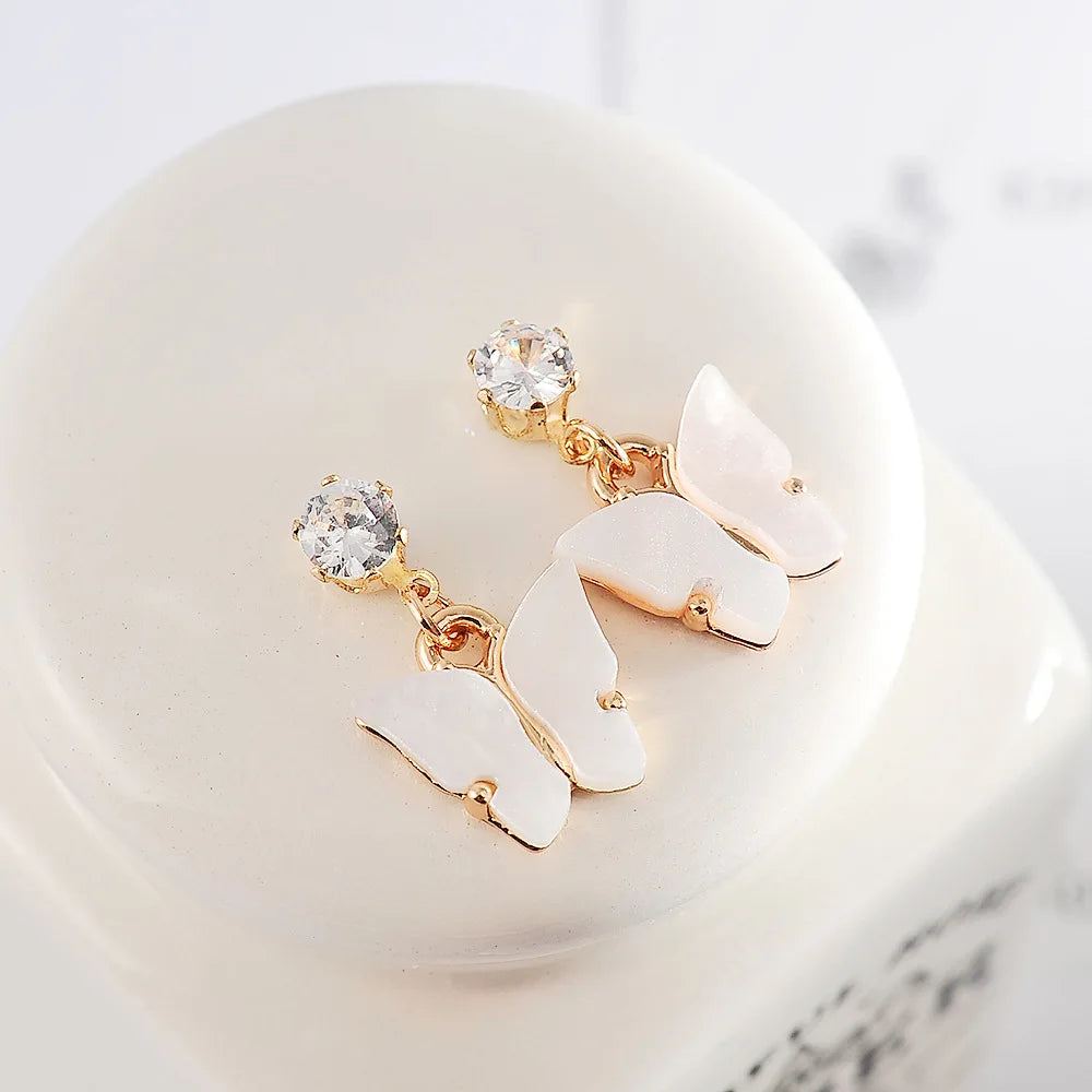 New All-match Sweet Color Zircon Acrylic Butterfly Earrings Simple Party Fashion Earrings Jewelry