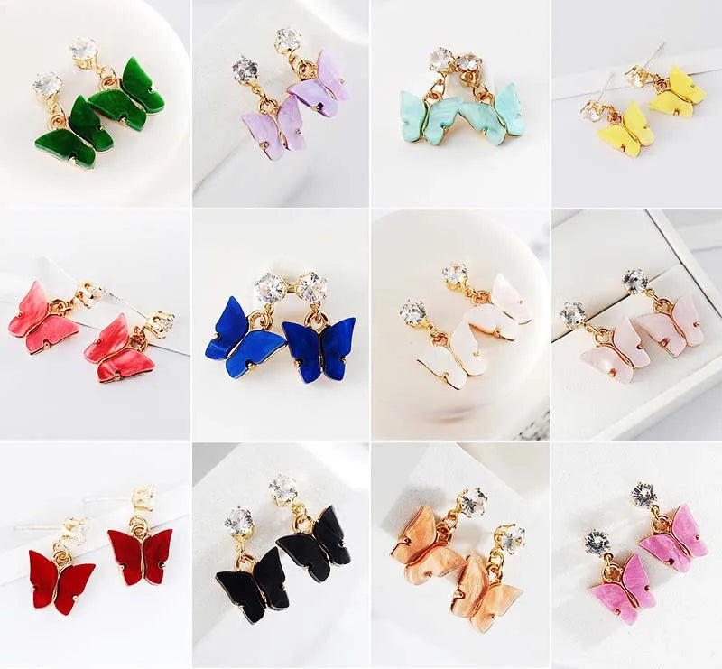 New All-match Sweet Color Zircon Acrylic Butterfly Earrings Simple Party Fashion Earrings Jewelry