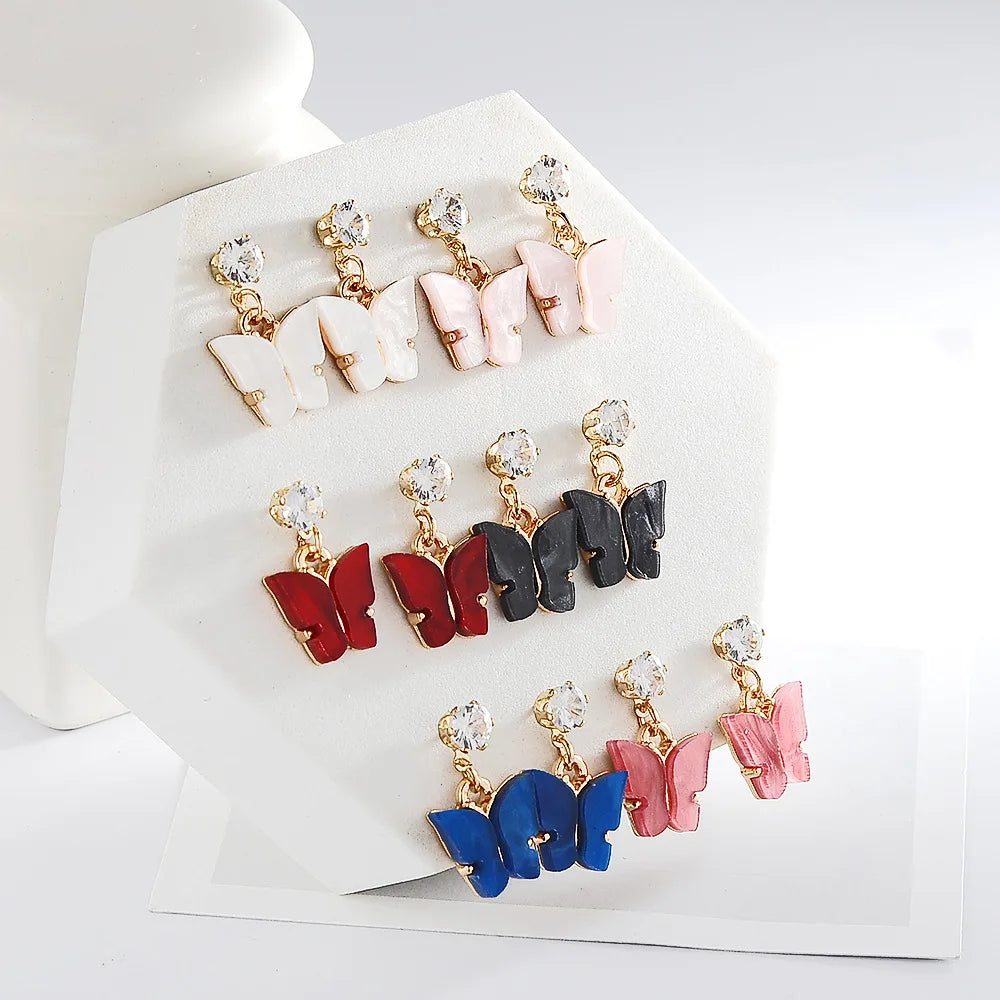 New All-match Sweet Color Zircon Acrylic Butterfly Earrings Simple Party Fashion Earrings Jewelry