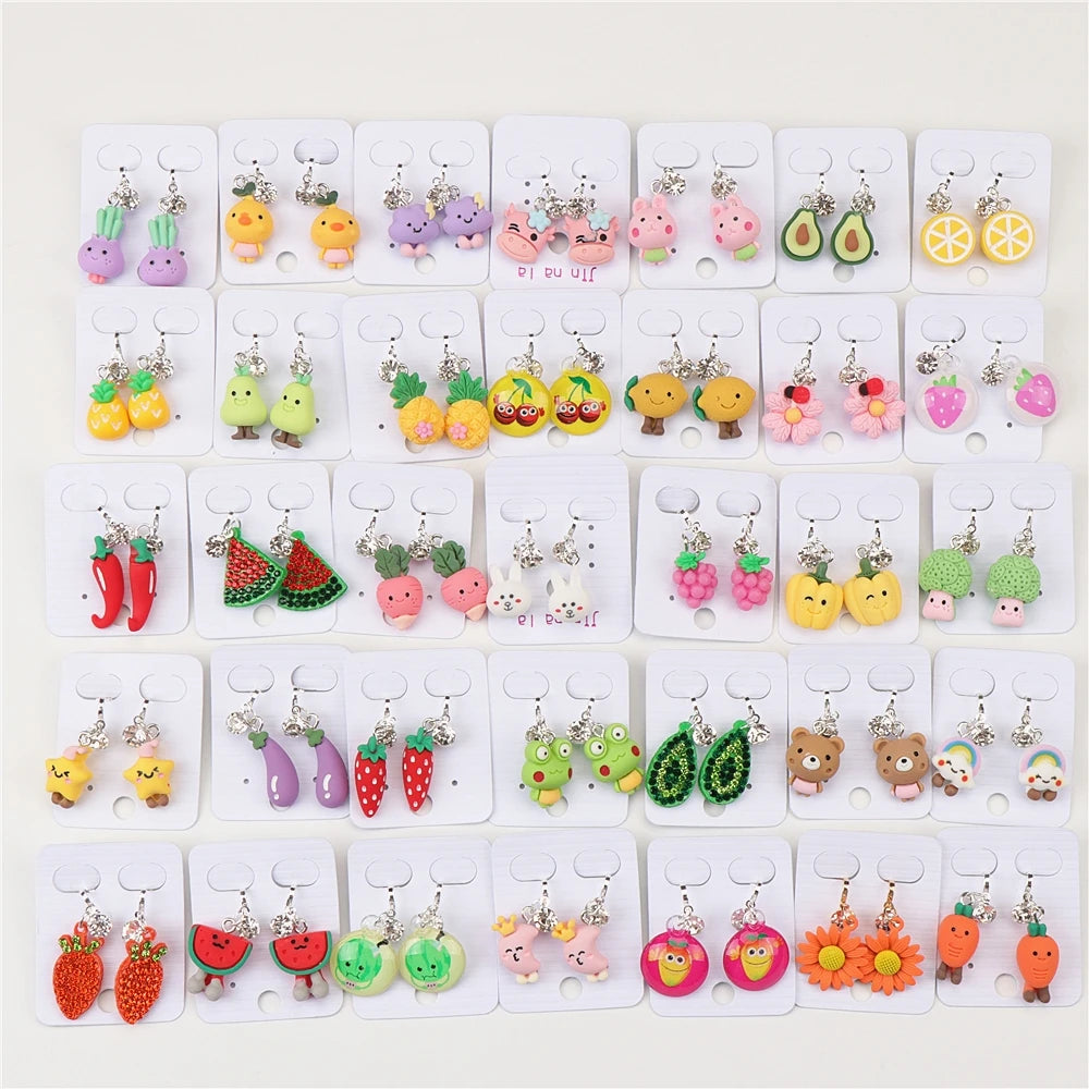 Wholesale Bulk Lot 50Pair/Lot Child Clip On Earrings For Girls Animal Fruit Mix Style For Kid Jewelry