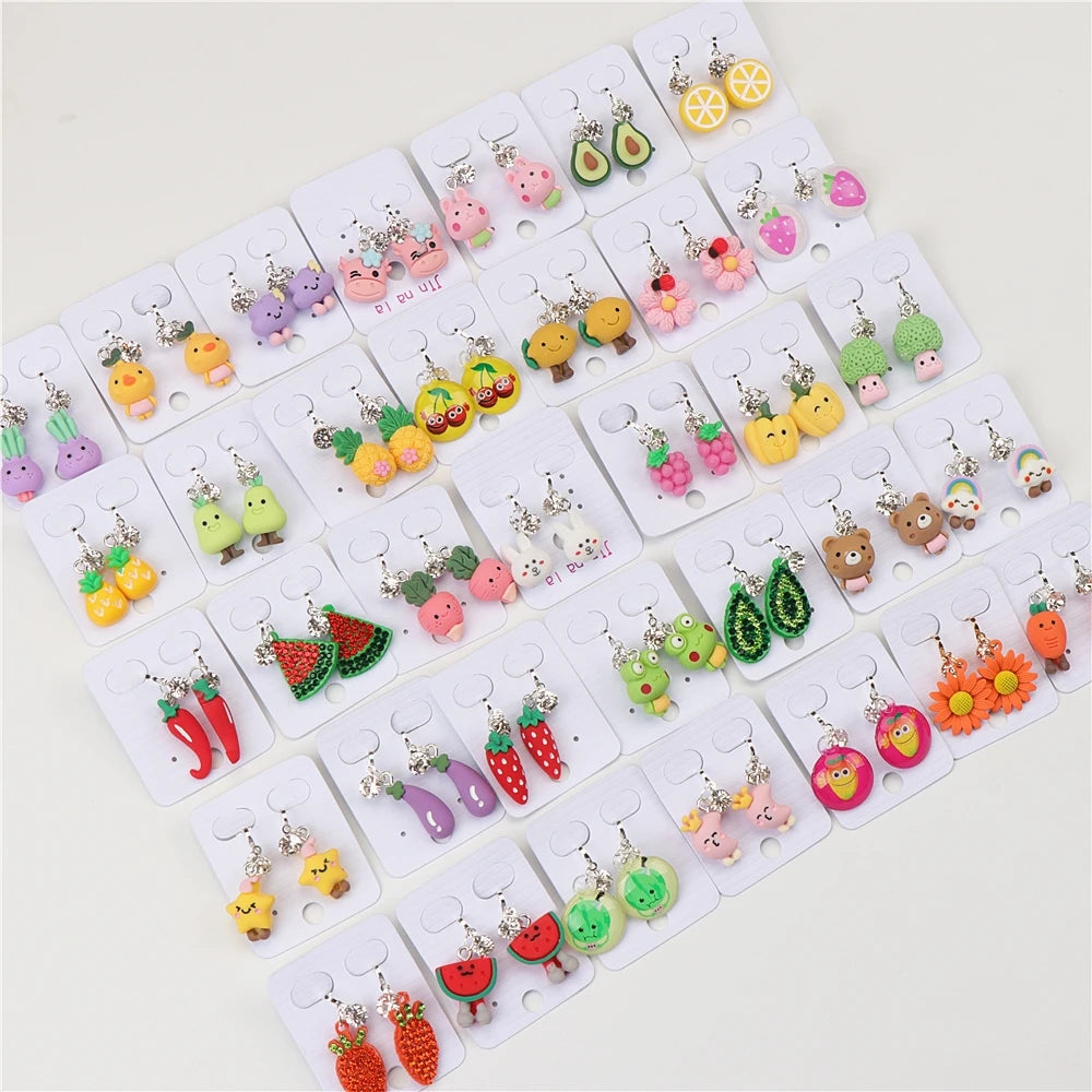 Wholesale Bulk Lot 50Pair/Lot Child Clip On Earrings For Girls Animal Fruit Mix Style For Kid Jewelry