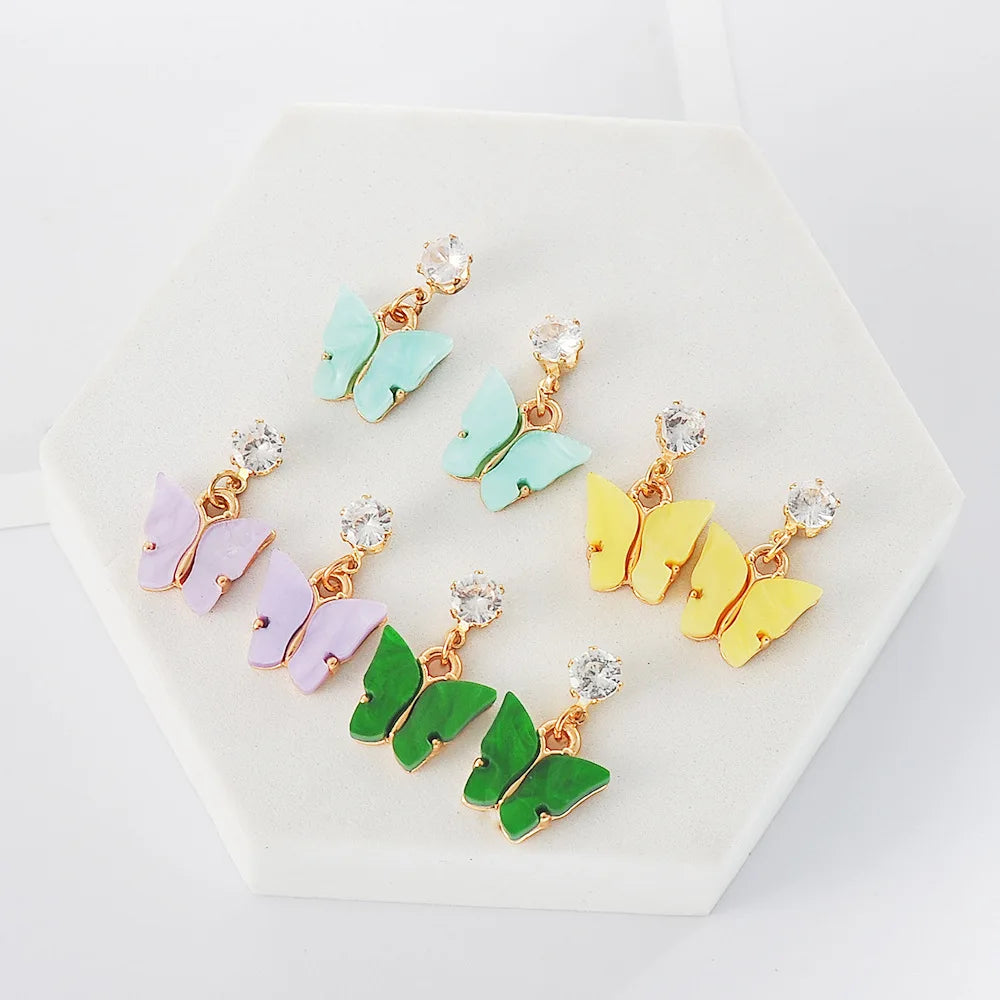 New All-match Sweet Color Zircon Acrylic Butterfly Earrings Simple Party Fashion Earrings Jewelry