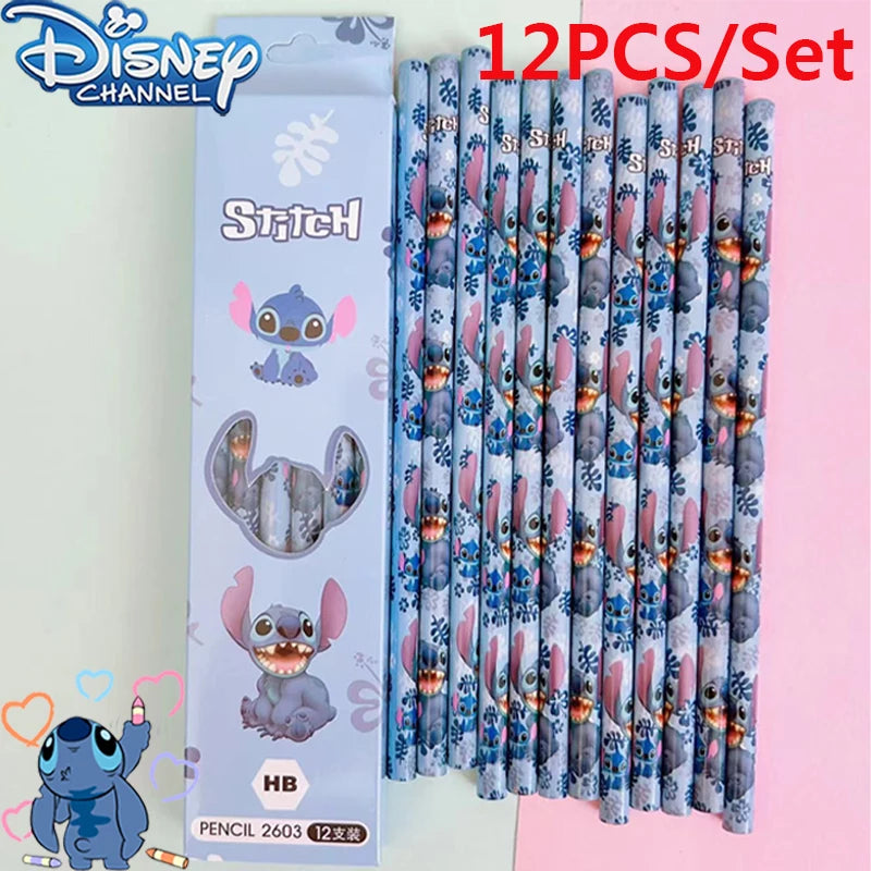 12PCS/Set Disney Cartoon Anime Stitch Pencil Student Art Drawing Pen Office Sketching Project Drawing Tools Stationery Wholesale