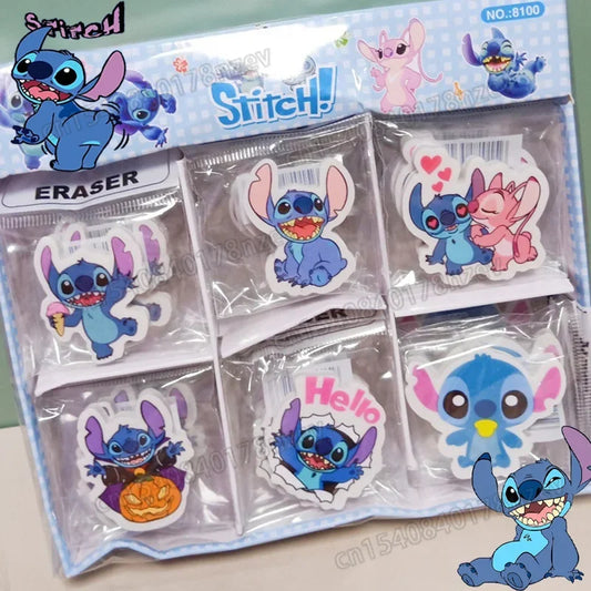 1set Disney Lilo & Stitch Eraser School Supplies Stationery Cartoon Stitch Student Pencil Eraser for Kids Pupil Prize Gifts