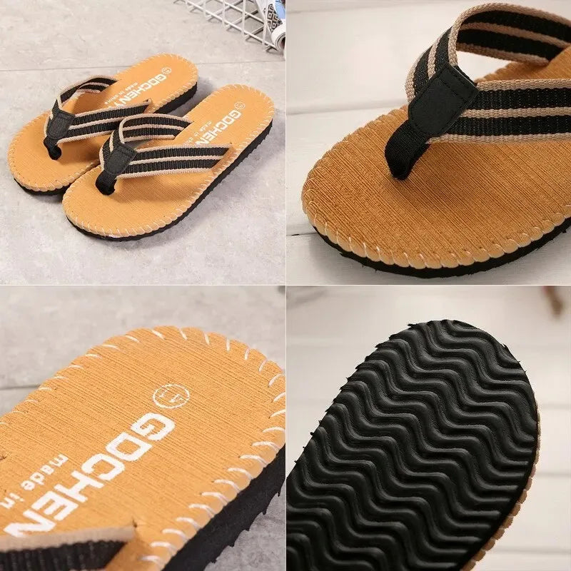 Men Slippers Outside Beach Flat Flip-flop 2023 Summer Casual Slippers Indoor Home Male Anti-slip Shoes Thong Sandals Black