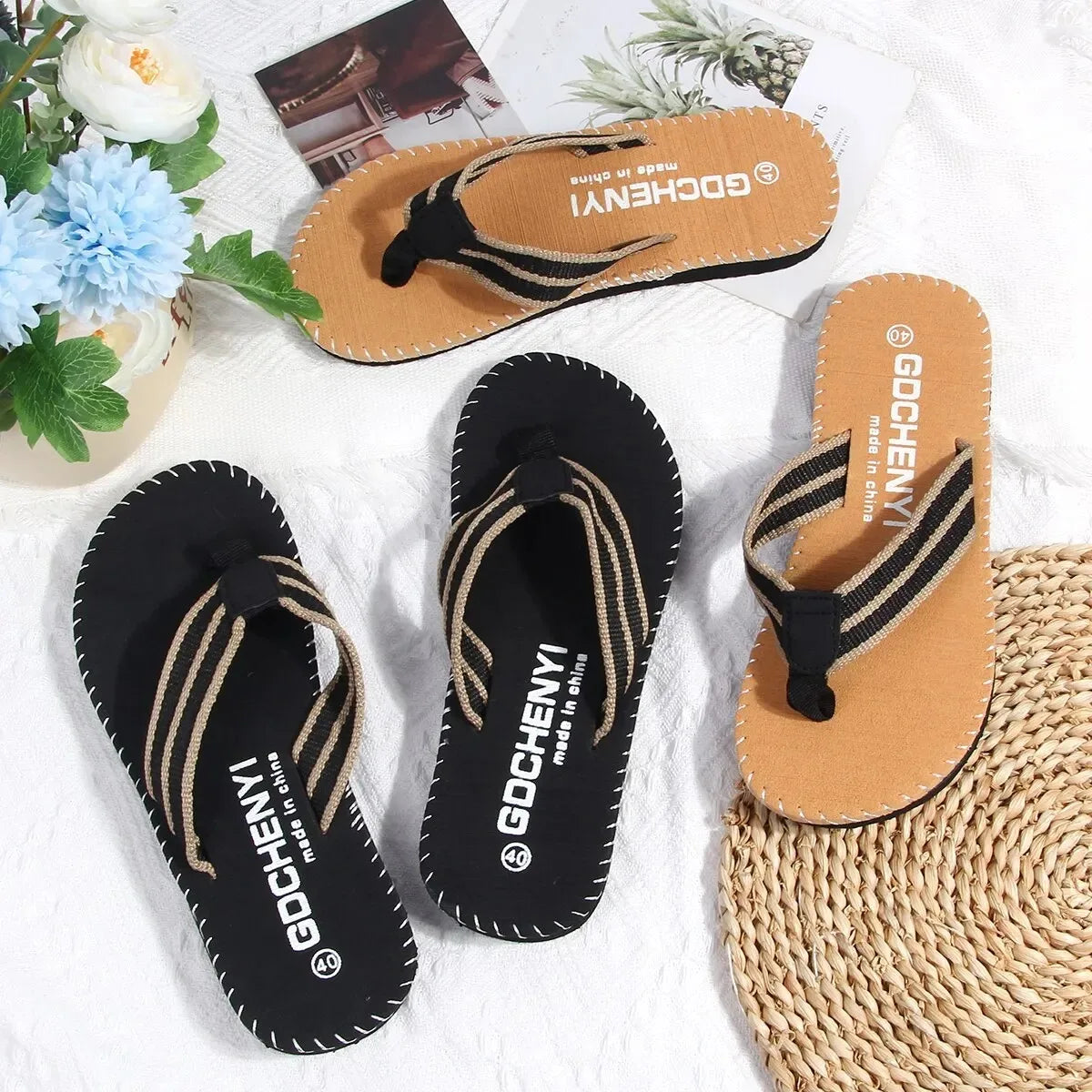 Men Slippers Outside Beach Flat Flip-flop 2023 Summer Casual Slippers Indoor Home Male Anti-slip Shoes Thong Sandals Black