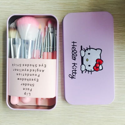 Hello Kitty makeup brush set Hello Kitty cartoon 7 piece tin makeup brush tool gifts