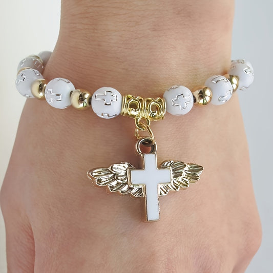 Set/30pcs, Angel Wing Cross Rosary Bracelets Suitable For Baby Baptism, Holy Communion, Wedding, Party Favors.